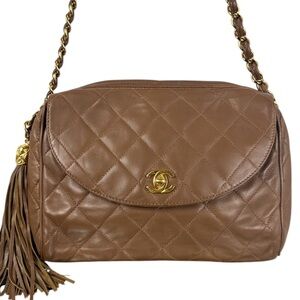 Chanel CC Brown Lambskin Quilted Tassel Camera Bag Crossbody/Shoulder GHW